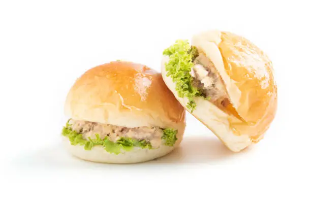 tuna mini burger isolated on white background