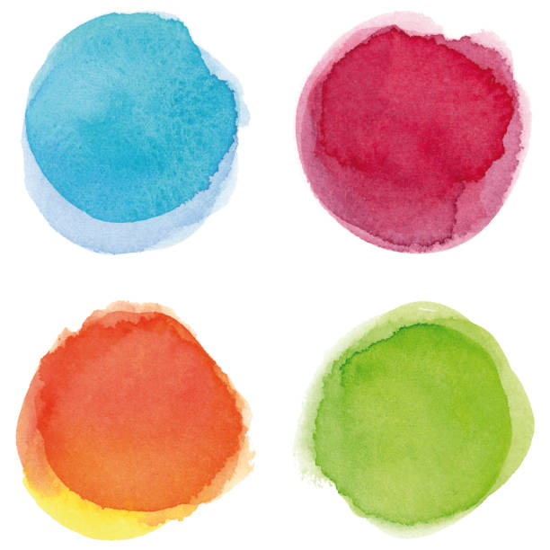 okrągłe wielokolorowe plamy akwarelowe - paint watercolor painting circle splashing stock illustrations