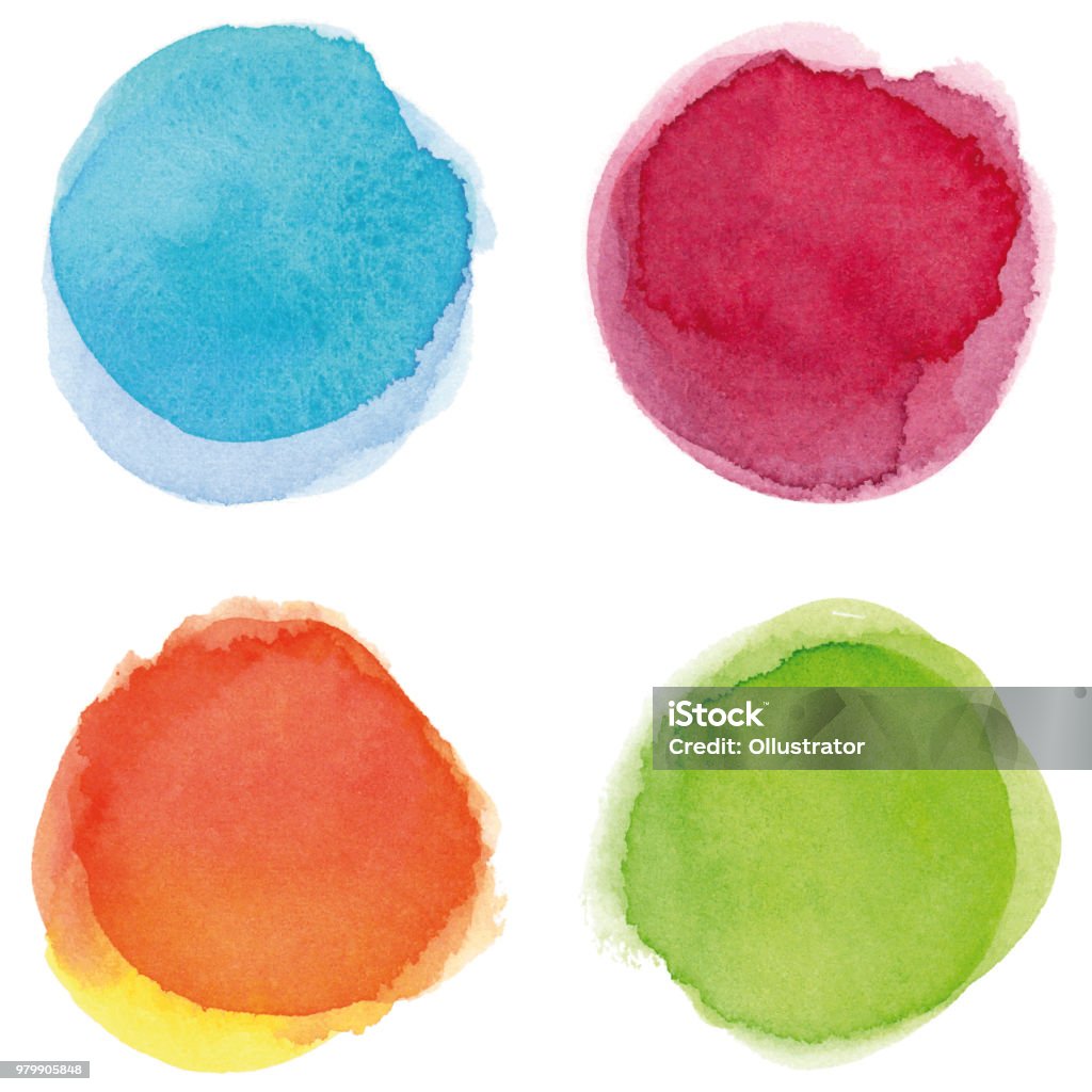 Round multicolored watercolor spots Set of blue, wine red, orange, green vectorized round watercolor splashes. Watercolor Paints stock vector