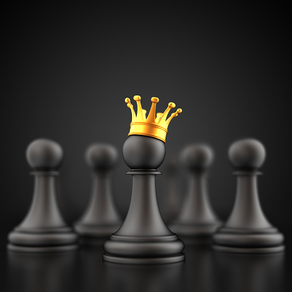 Chess pawn with golden crown. Leadership concept