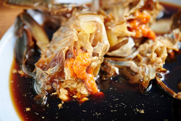 Korean soy sauce marinated crabs stock photo