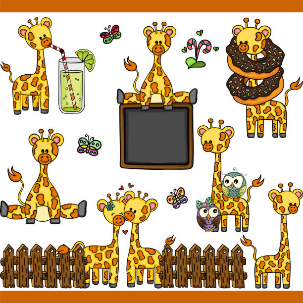 Giraffe set digital elements Scalable vectorial representing a giraffe set digital elements, illustration with elements for your design. rail fence stock illustrations