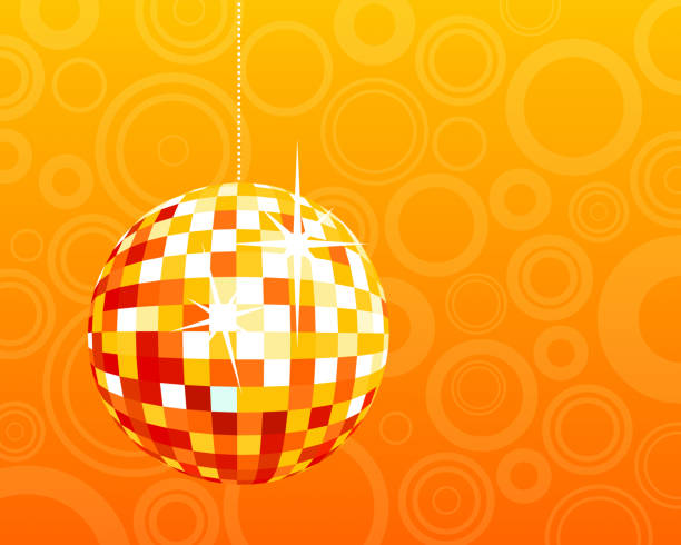 Disco ball on orange background vector art illustration