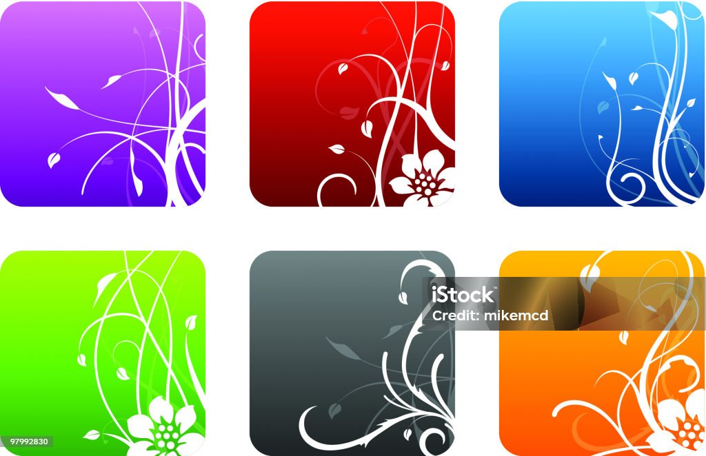 Juego de 6 colores de diseño floral de mínimos cuadrados - arte vectorial de Abstracto libre de derechos