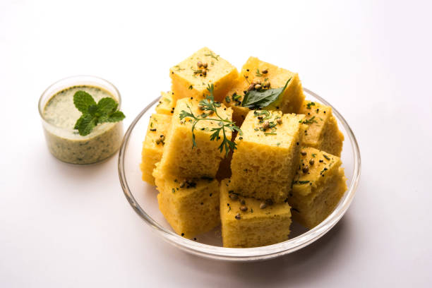 istock Chana Dal Dhokla served with mint chutney, selective focus 979931478