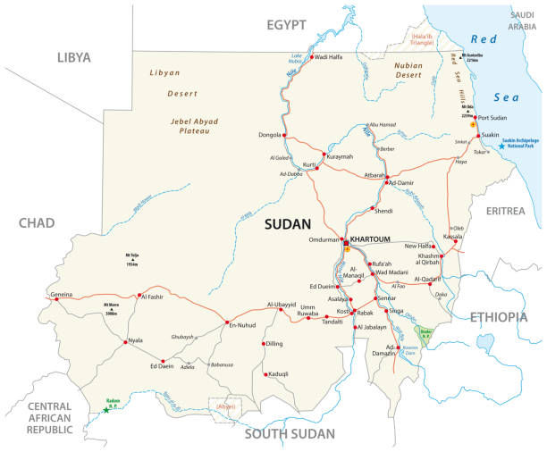 ilustrações de stock, clip art, desenhos animados e ícones de republic of the sudan road map - state of eritrea