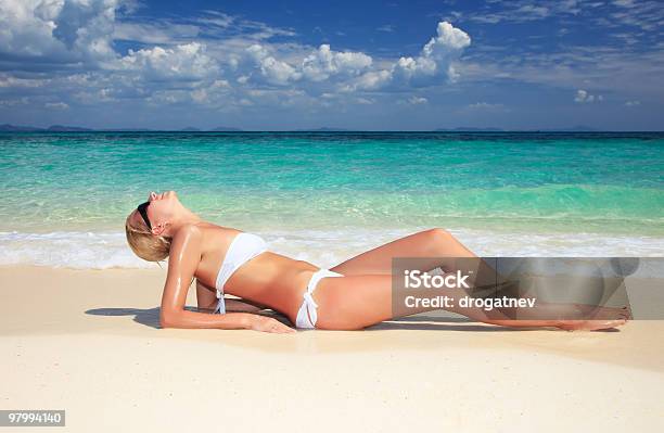 Young Attractive Woman Relaxing On The Beach Stock Photo - Download Image Now - Adult, Adults Only, Beach