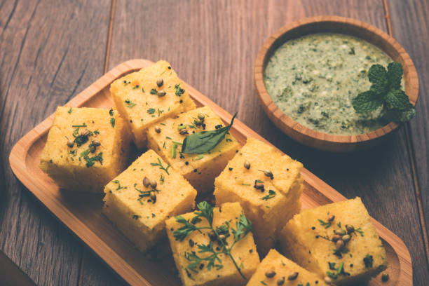 istock Chana Dal Dhokla served with mint chutney, selective focus 979941418