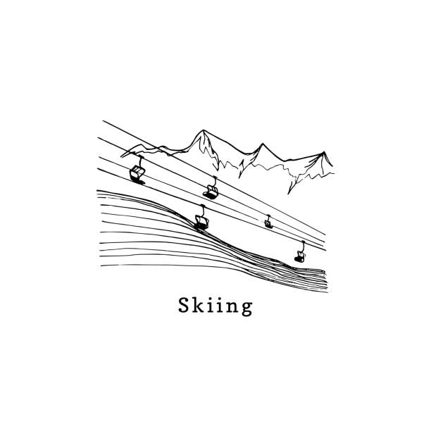 スキー場のリフトのベクトル手スケッチ。山ダウンヒル イラスト ポスター、ラベルなど。 - ski lift vector sign symbol点のイラスト素材／クリップアート素材／マンガ素材／アイコン素材