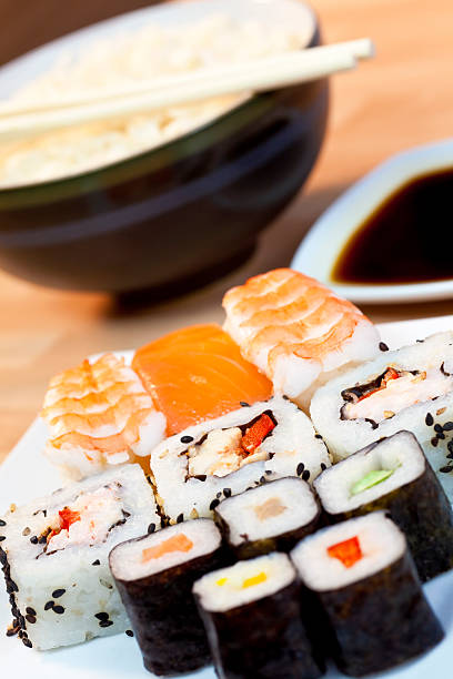 istock Sushi, Soy Sauce, Rice and Chopsticks 97994353