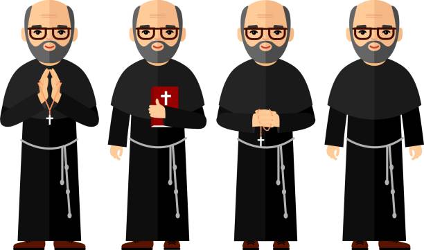 ilustraciones, imágenes clip art, dibujos animados e iconos de stock de conjunto de diferentes religioso personas, sacerdote y monja en colorido estilo plano. - nun praying clergy women