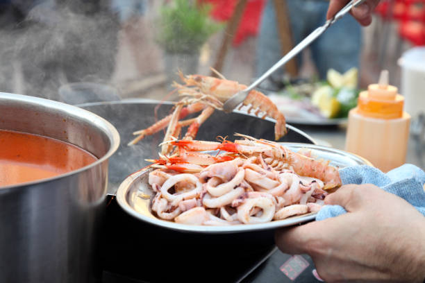 delicious seafood platter in restaurant, food