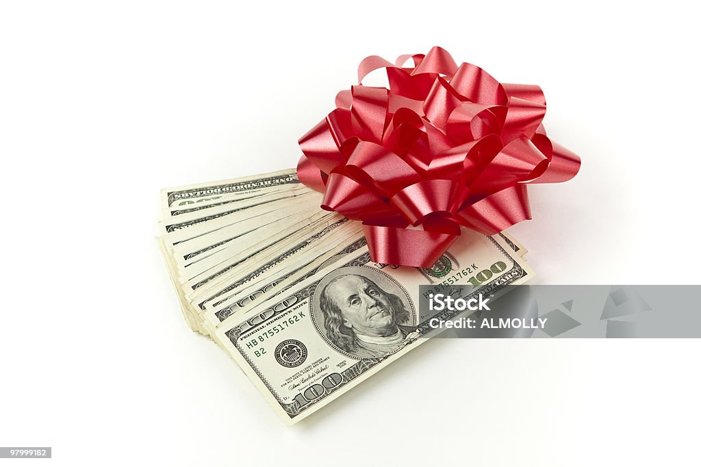 holiday cash red bow  American One Hundred Dollar Bill Stock Photo