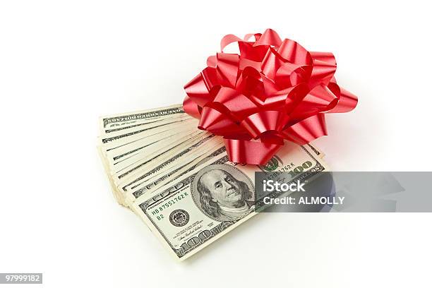 Holiday Cash Red Bow Stock Photo - Download Image Now - American One Hundred Dollar Bill, Benjamin Franklin, Christmas