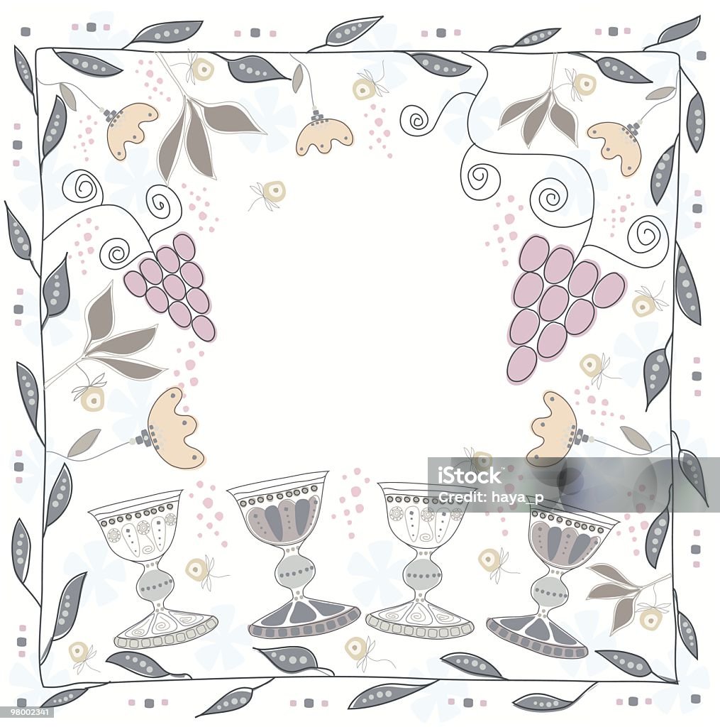 Illustration With Flowers, Silver Cups And Vine  Haggadah stock vector