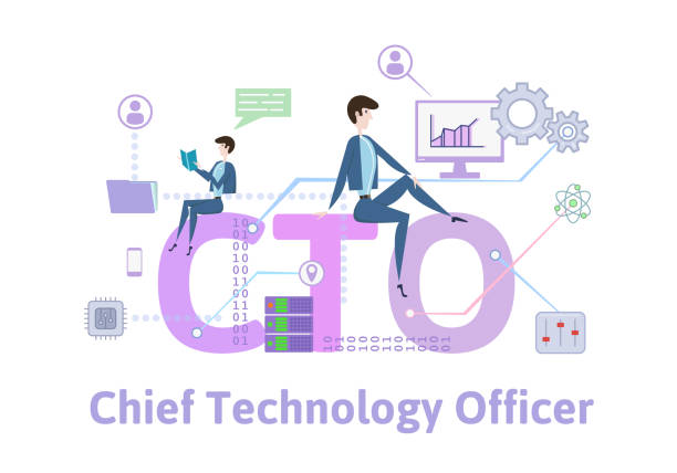 CTO, Chief Technology Officer.Concept table with keywords, letters and icons. Colored flat vector illustration on white background. CTO, Chief Technology Officer.Concept with keywords, letters and icons. Colored flat vector illustration on white background. chiefs stock illustrations