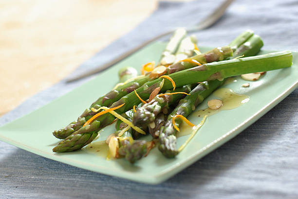 Fresh Asparagus Almondine stock photo