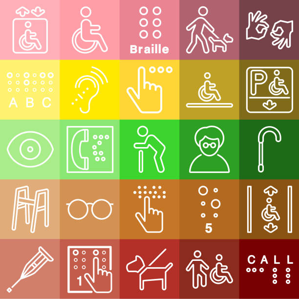 Disability Line  and Color Vector File of Disability Line  and Color related vector icons for your design or application. Raw style. Files included: vector EPS, JPG, PNG. See more in this series. sign language icon stock illustrations