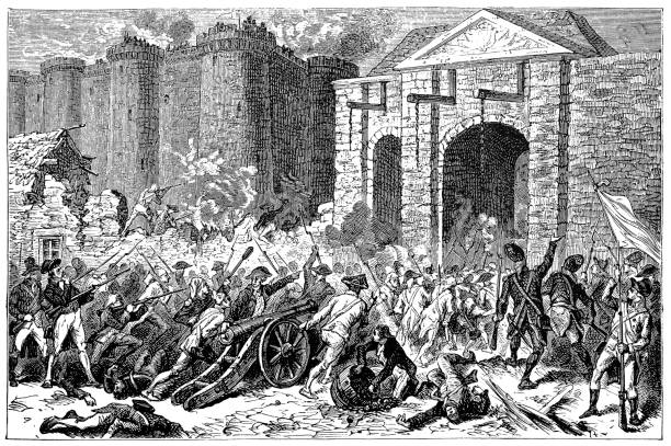 The storming of the Bastille, Paris, July 14, 1789 Illustration of a The storming of the Bastille, Paris, July 14, 1789 storming stock illustrations