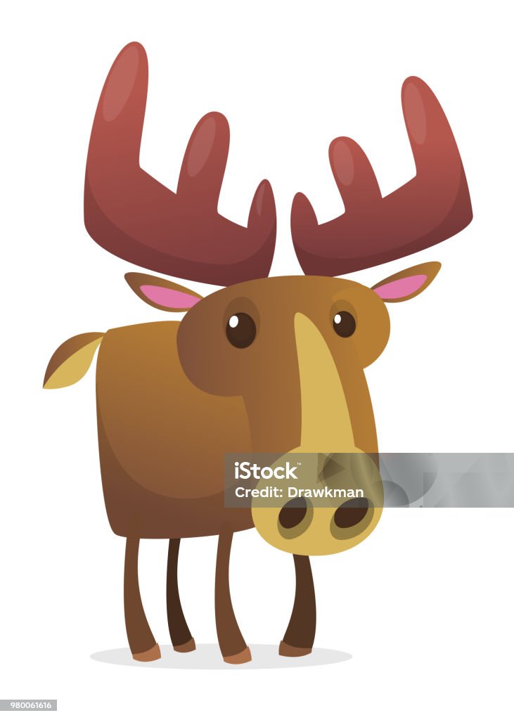 Cute cartoon moose character. Wild forest animal collection. Baby education. Isolated on white background. Flat design Vector illustration Animal stock vector