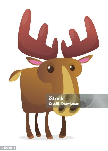 Cute Cartoon Moose Character Wild Forest Animal Collection Baby Education Isolated On White Background Flat Design Vector Illustration Stock Illustration - Download Image Now