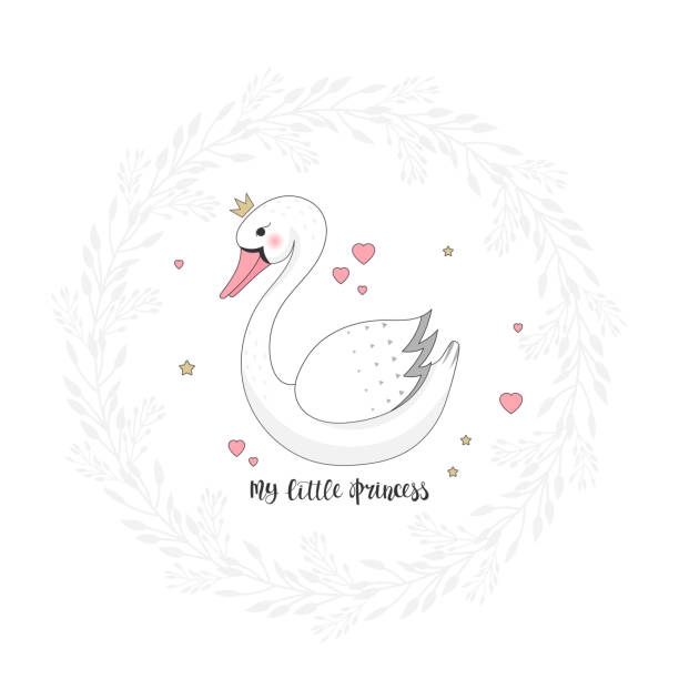 ilustrações de stock, clip art, desenhos animados e ícones de beautiful swan cartoon with crown - swan princess cartoon crown