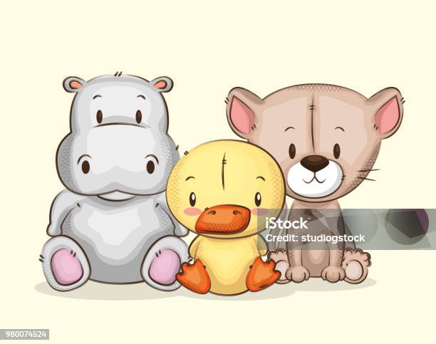 Little And Cute Animals Group Stock Illustration - Download Image Now - Animal, Animal Body Part, Animal Head