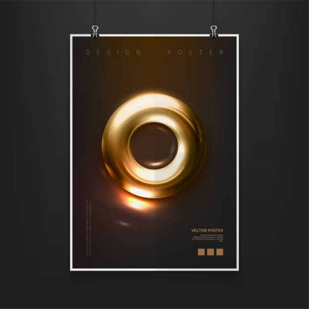 istock Stock vector illustration cover templates with metal ring. Gold. Billboards, mock up, mockup. Art for banners, flyers, placards and posters. Modern hipster and memphis background colors. EPS 10 980078748