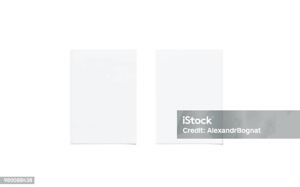 Blank White A5 Flyer Mock Up Set Top View Stock Photo - Download Image Now - Leaf, Template, Page