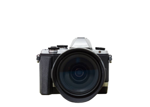 istock Closed up of mirrorless digital camera isolated on white background. 980090994