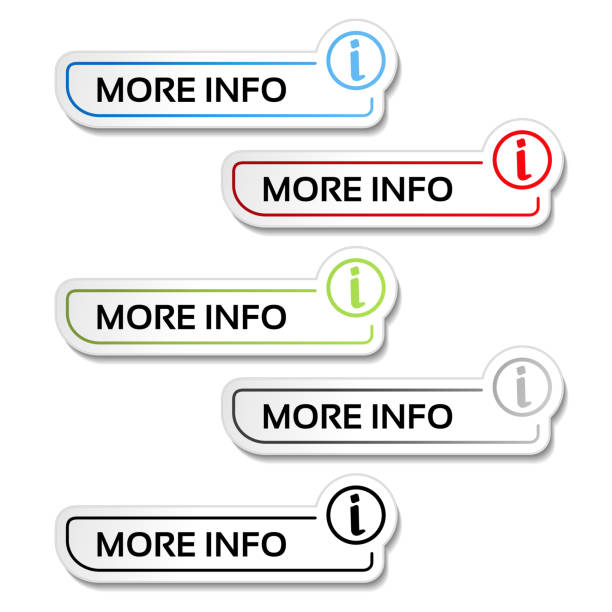 벡터 나-라벨, 흰색 바탕에 스티커의 상징으로 더 많은 정보 버튼 - 3287 stock illustrations