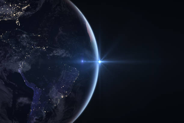 istock Sunrise in space with earth, solar energy concept. 980105946