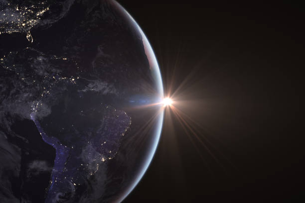 istock Sunrise in space with earth, solar energy concept. 980105968