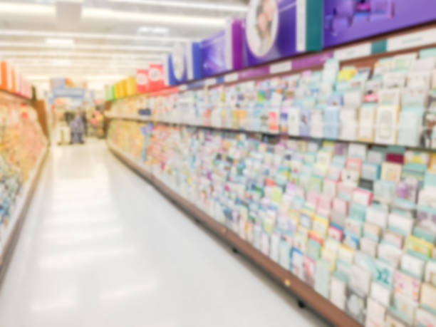 istock Abstract blurred greeting cards on display at retail store in USA 980111246