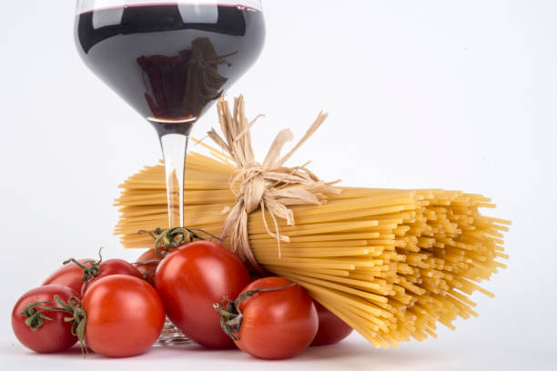 Italian pasta spaghetti and wine