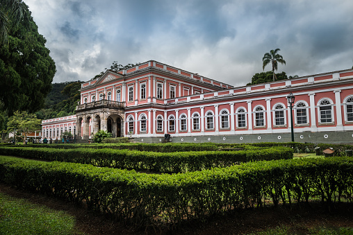 Petropolis (Rio de Janeiro), Brazil - May 14, 2015: View of Imperial Museum in Petrópolis, a city in the mountainous region of Rio de Janeiro State. Popularly known as Imperial Palace, it is a historical-themed museum housed in the former Summer Palace of the Brazilian Emperor Dom Pedro II.