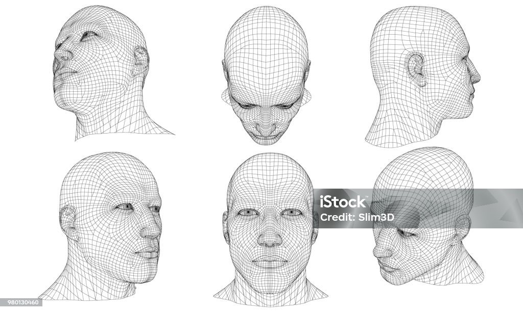 Sertie d’une tête polygonale d’un homme 3D - clipart vectoriel de Tête - Partie du corps libre de droits
