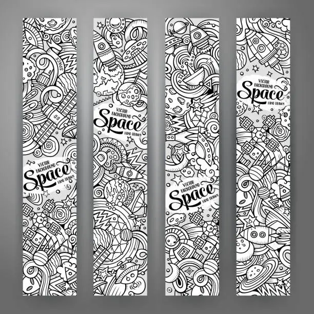 Vector illustration of Cartoon cute doodles hand drawn space banners