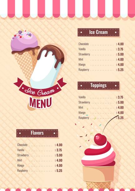 плакат меню мороженого. - melting ice cream cone chocolate frozen stock illustrations