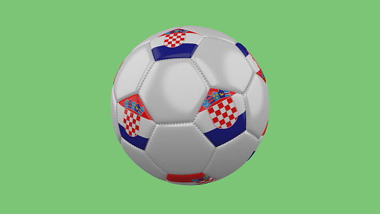 Soccer ball with Croatia flag isolate on a green background, 3D rendering