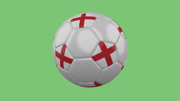 Soccer ball with the England flag isolate on a green background, 3D rendering
