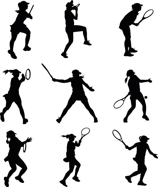 ilustrações de stock, clip art, desenhos animados e ícones de activa jogador de ténis feminino - tennis tennis ball serving racket