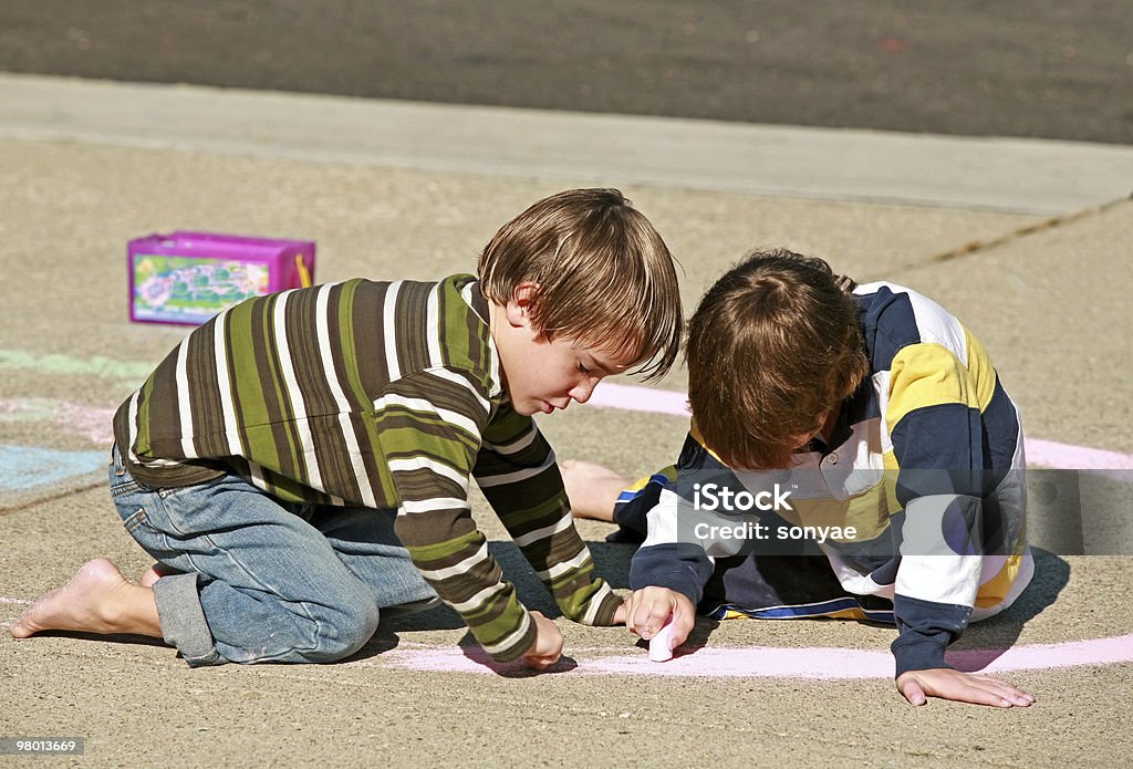 Kids Coloring with Chalk  American Culture Stock Photo