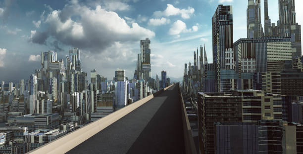 istock Highway overpass with futuristic sci-fi city 980156560