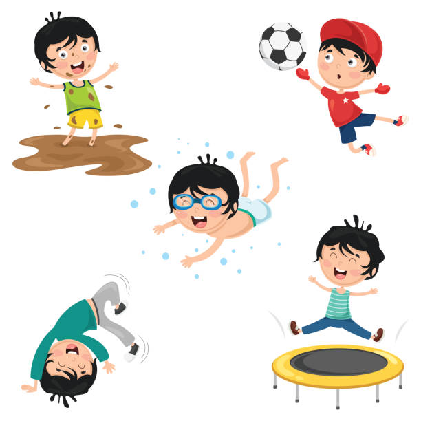 wektor ilustracja dzieci codzienne rutynowe działania - soccer mud soccer ball ball stock illustrations