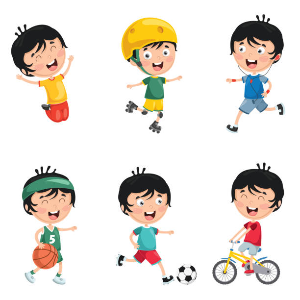 wektor ilustracja dzieci codzienne rutynowe działania - soccer mud soccer ball ball stock illustrations