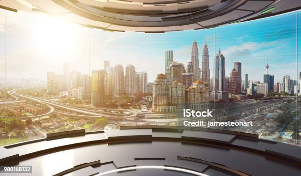 Futuristic Interior Design Empty Space Room Stock Photo - Download Image Now - City, Futuristic, Three Dimensional