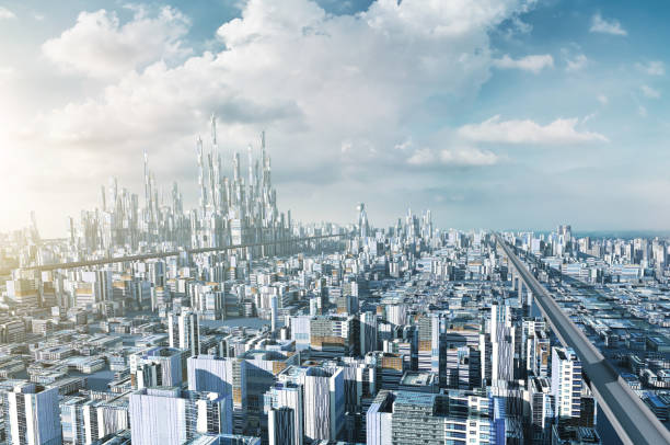 istock Highway overpass with futuristic sci-fi city 980174772