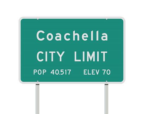 Vector illustration of the Coachella City Limits green road sign