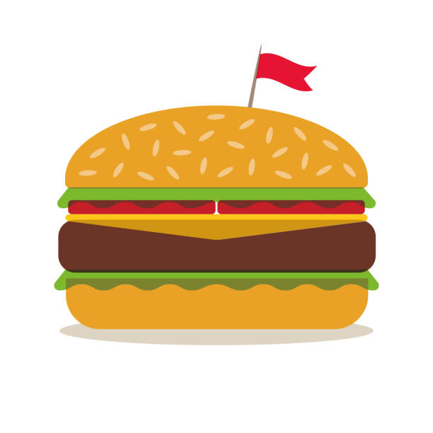 hamburger w minimalistycznym stylu. płaska konstrukcja - hamburger bun barbecue sign stock illustrations